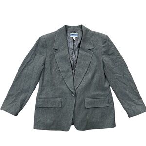 VTG Pendleton Gray Wool Blazer Size 10 Petite One Button Jacket Made in USA